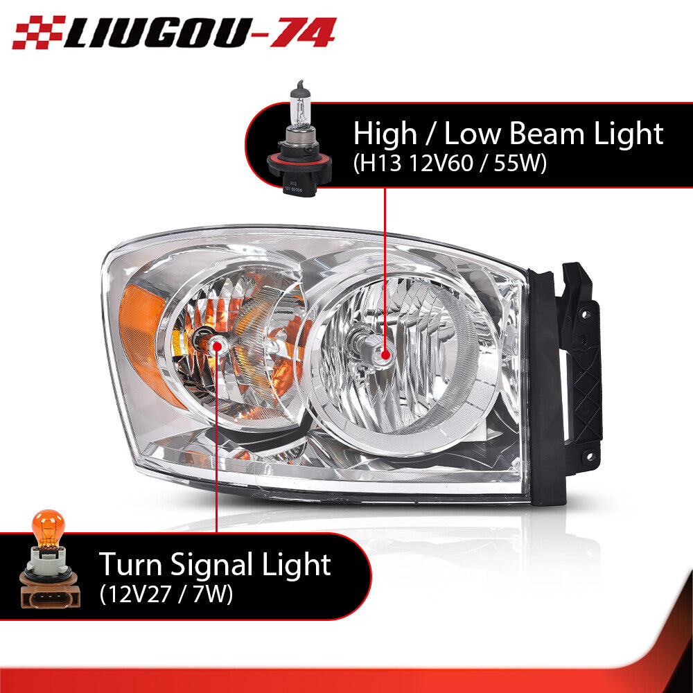 Suitable for 2006-2009 for Dodge for Ram 1500 2500 3500 Headlights Transparent/Chrome- v