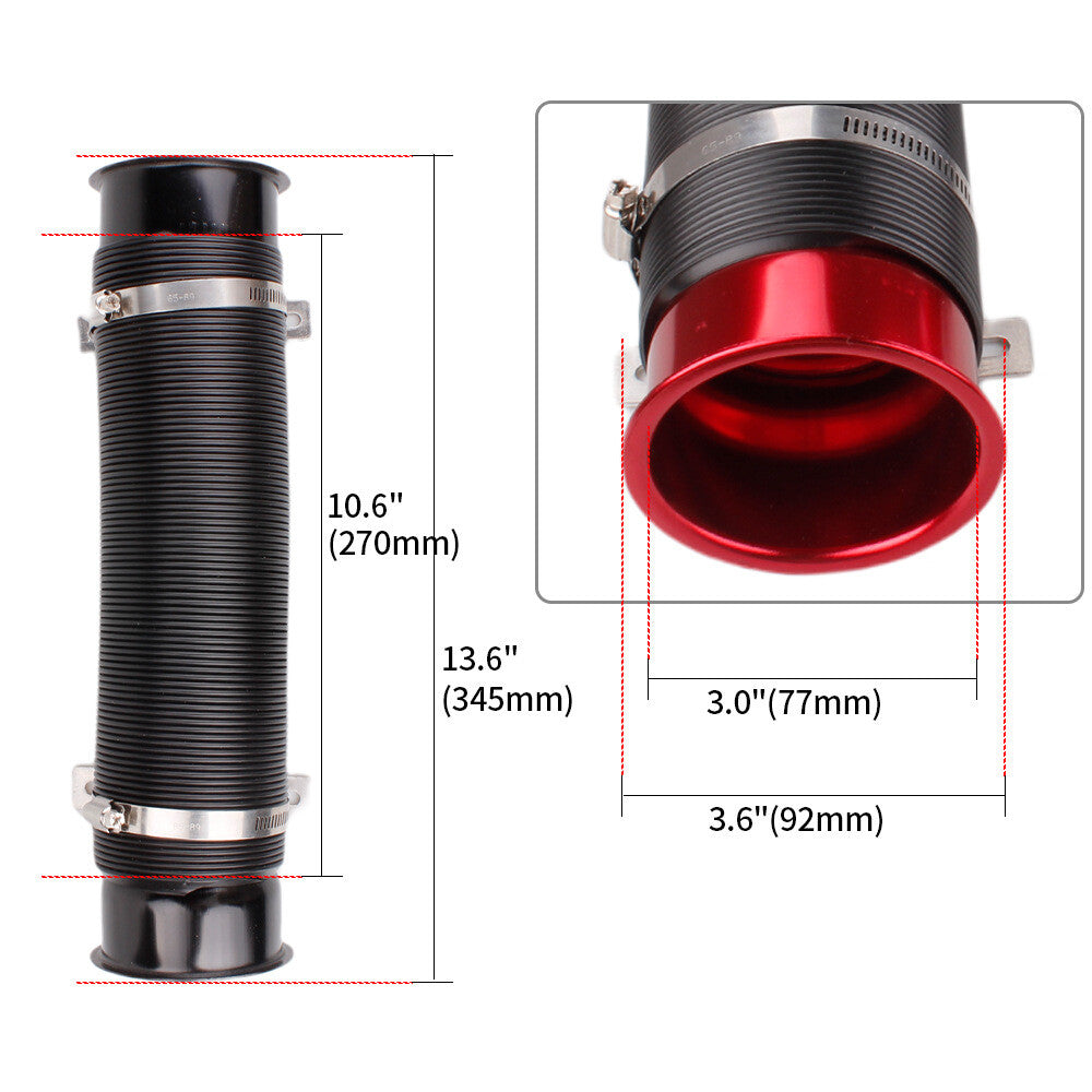 3'' 76mm Flexible Car Cold Air Intake Hose Filter Pipe Telescopic Tube Red Q