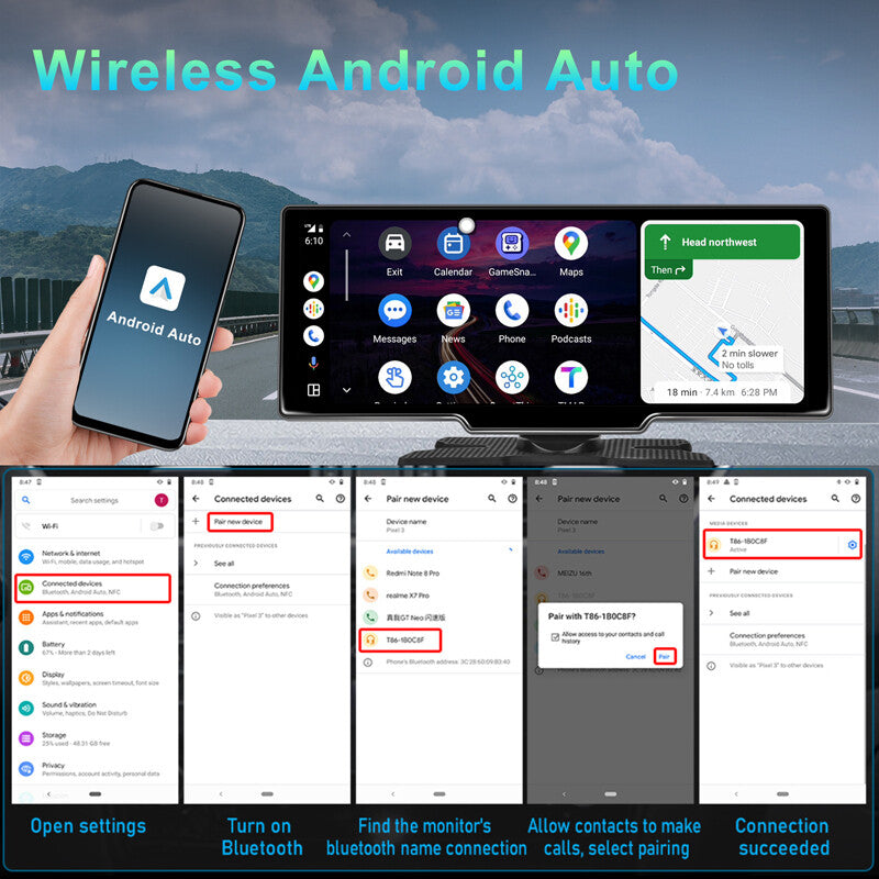 10.26-inch Android 12.0 Wireless CarPlay Multimedia Video Monitor with Camera Kit n