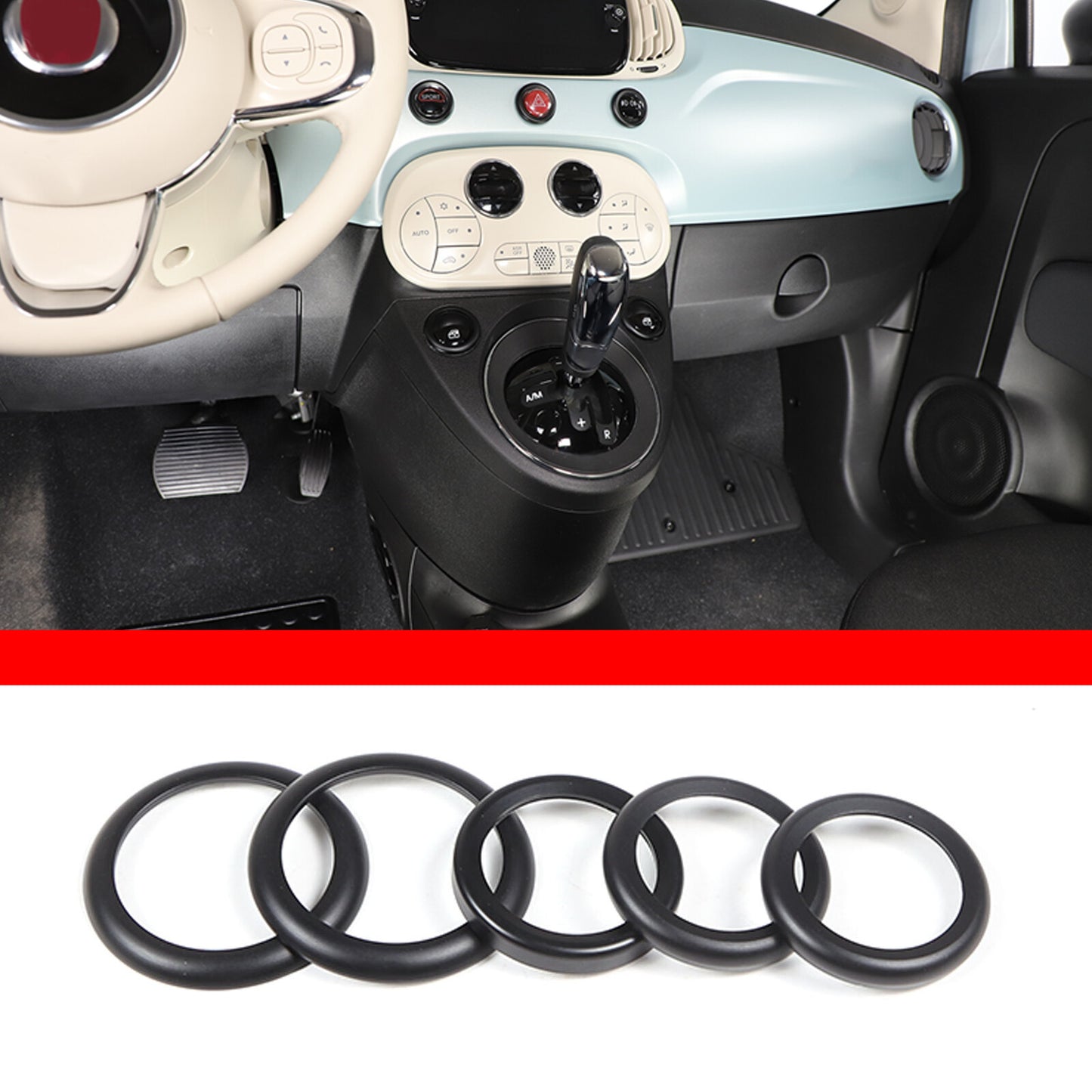 Black aluminum dashboard switch with button ring cover for Fiat 500 2010-2022 5X- n