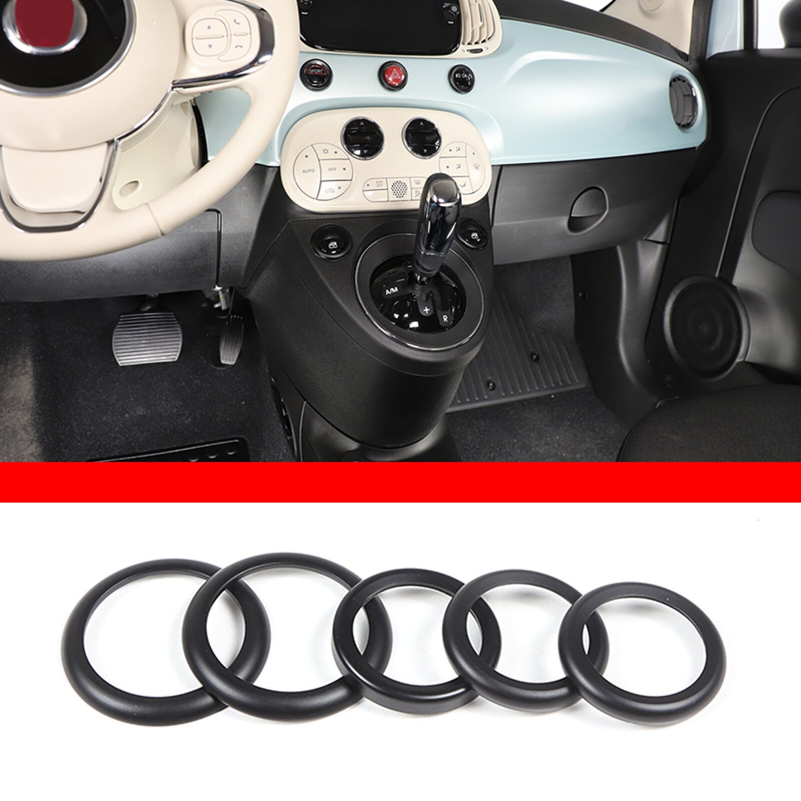 Black aluminum dashboard switch with button ring cover for Fiat 500 2010-2022 5X- n