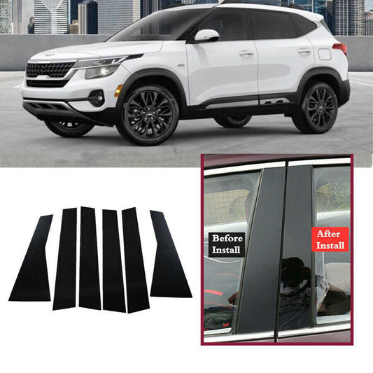 PC Black Pillar Posts for KIA Seltos 2020-2023 1Set Door Trim Window Cover Kit
