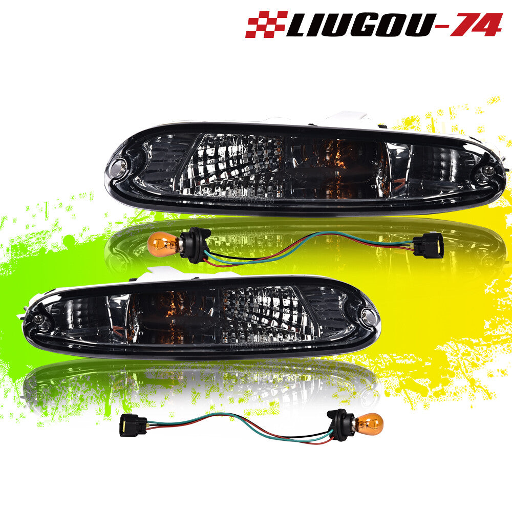 SMOKE FRONT BUMPER SIGNAL LIGHTS Pair with bulbs fit for 1990 - 1997 MX-5 Miata - v