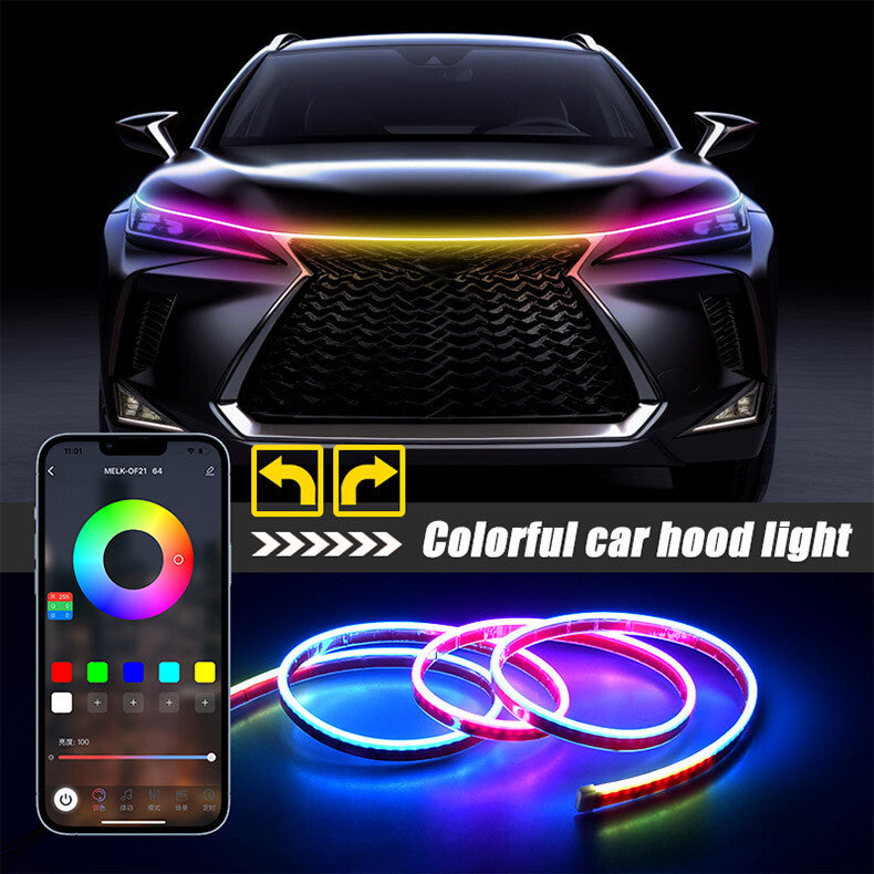 Car RGB LED DRL Hood Light Strip Daytime Running Lamp W/Turn Signal APP Control