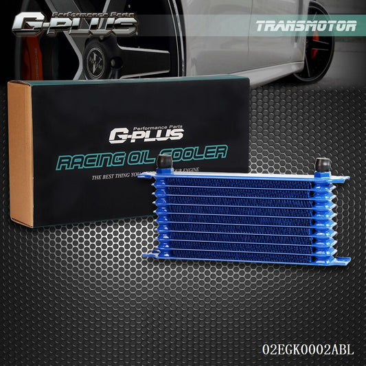 All-new universal aluminum 10-row 10AN engine and transmission oil cooler, brand new blue. Q