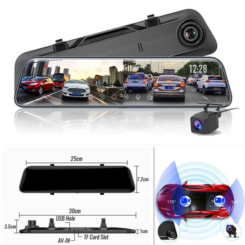 Car Camera 12inch Recorder Dash Cam Rearview Mirror Registrar Parking Monitoring