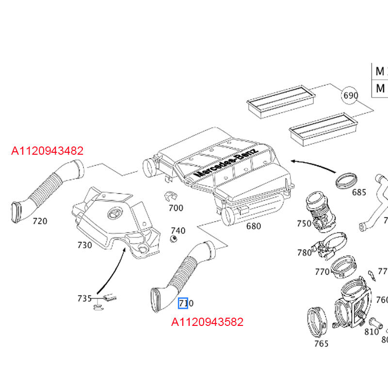 Suitable for W220 S280 S350 2003 - 2005 front left + right intake hoses n