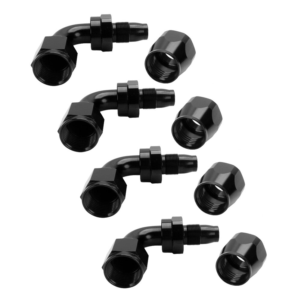 4-pack 6/8/10AN 90-degree rotating fuel hose end fittings for fuel line ends