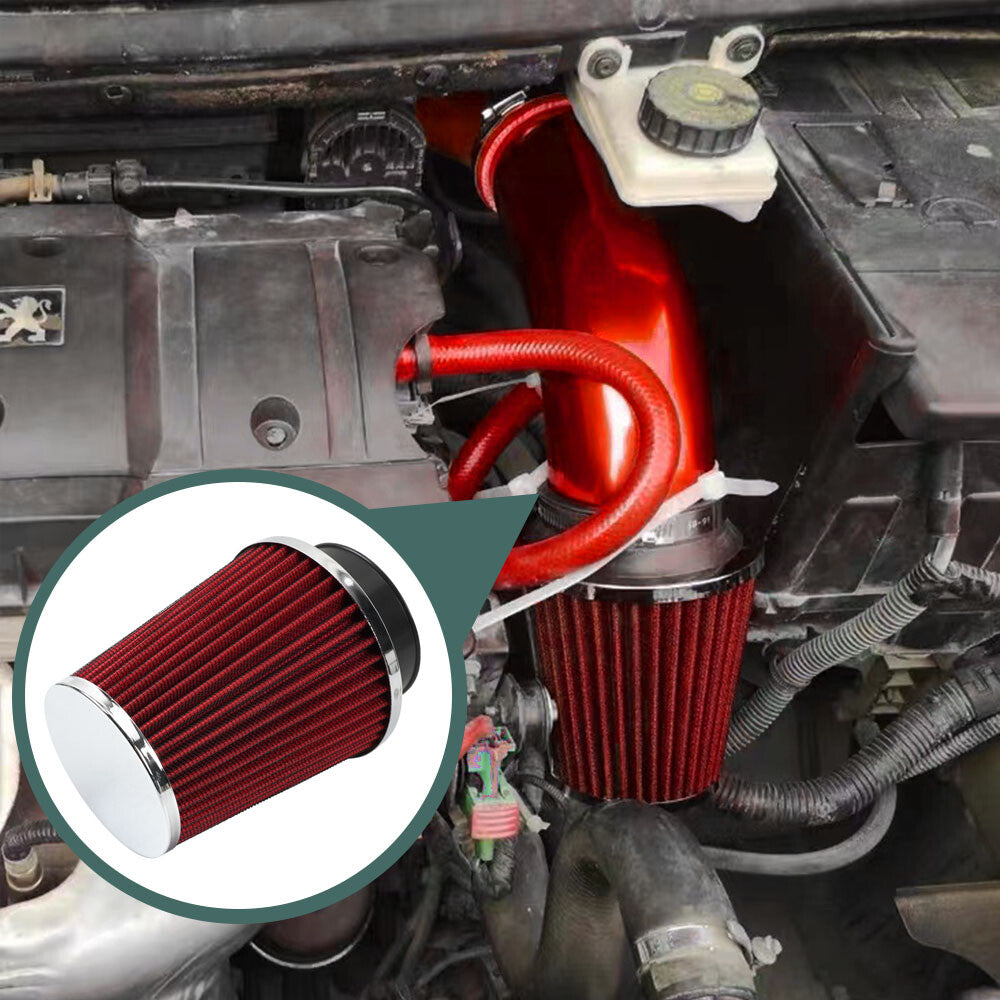 Red 3inch/76mm High Flow Inlet Dry Air Filter Cold Air Intake Cone Replacement