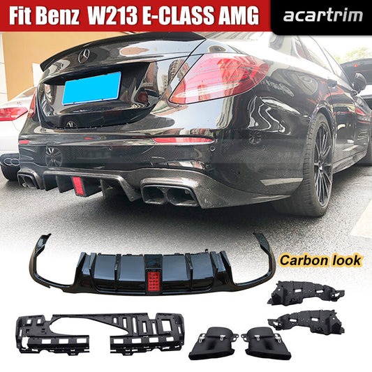 for Benz W213 E300 Sport E43 E53 E63 AMG Rear Bumper Diffuser Lip W/Exhaust Tips