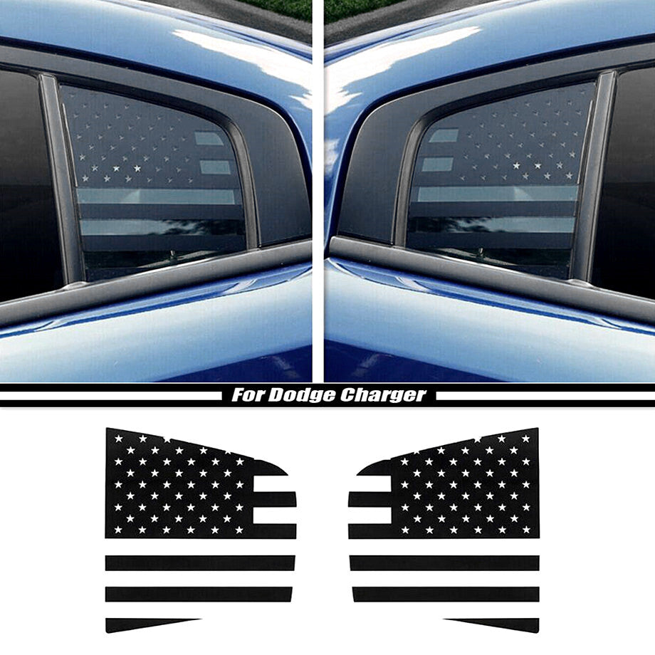 For 2015-2023 for Dodge Charger Black US Flag Rear Window Side Trim Decor Sticker 2P v