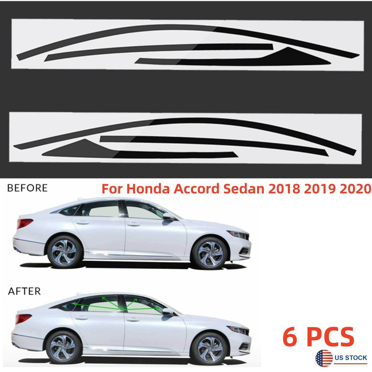 6x Black Car Chrome Delete Blackout Window Trims for Honda for Accord Sedan 2018-20