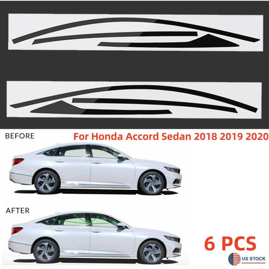 6x Black Car Chrome Delete Blackout Window Trims for Honda for Accord Sedan 2018-20
