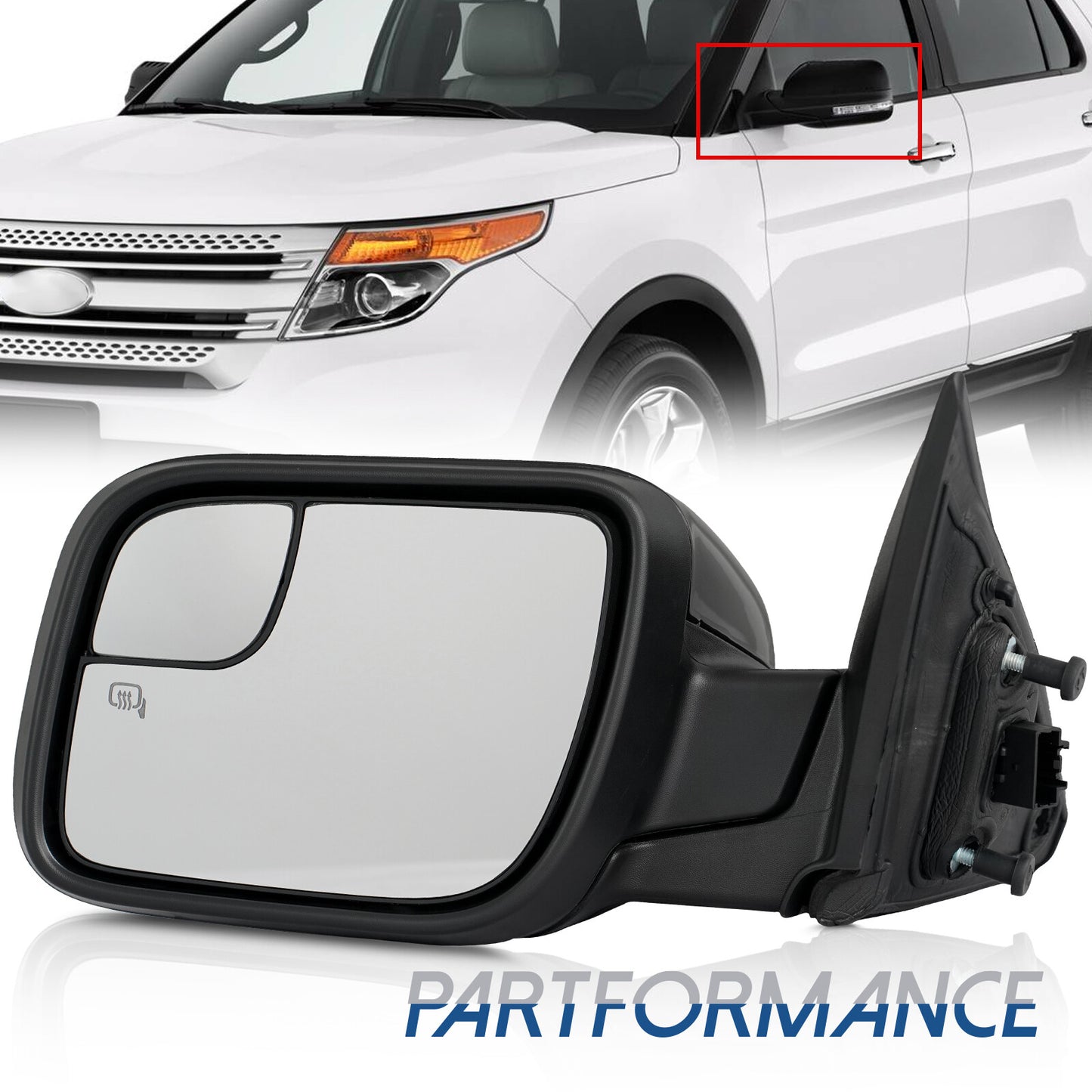 Driver's side mirror compatible with 2011-2015 for Ford Explorer folding BSM 13-line with memory power supply.