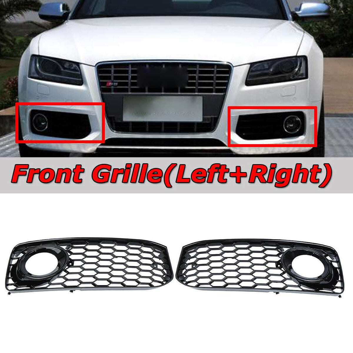 Chrome-plated protective cover for Audi A5 S series S5 B8 08-12 RS5 style honeycomb fog light grille