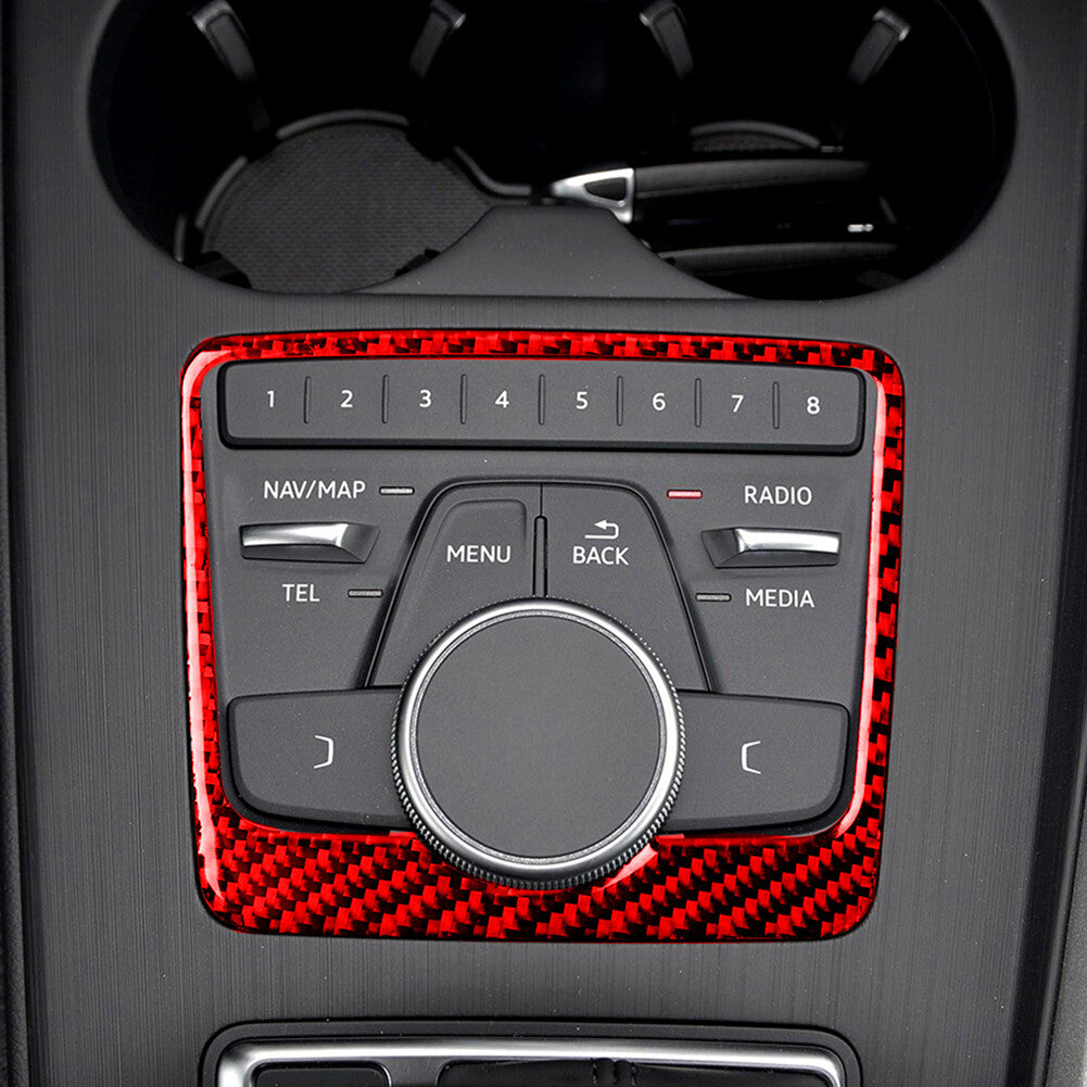 2x Red Carbon Fiber Interior Multimedia Console Cover Trim for Audi for A4 B9 17-19