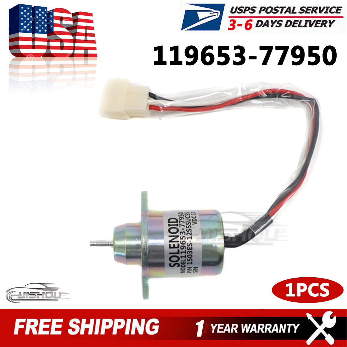 119653-77950 Fuel Shut Off Solenoid Valve For Yanmar 3TNE84 3TNE88 4TNE84 Engine