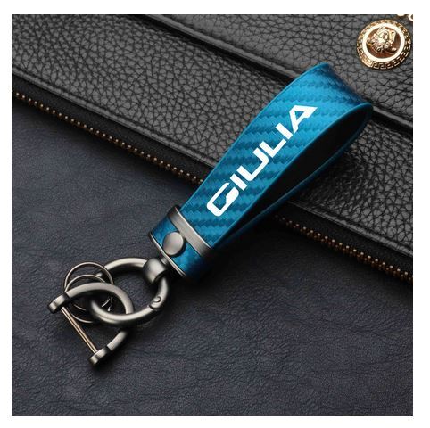 Carbon fiber black and red car keychain/key ring with horseshoe buckle for Audi Q7