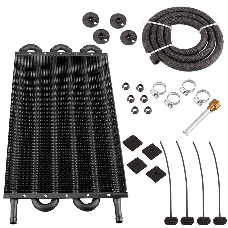 Black 6 Row/Pass Tube and Fin Transmission Cooler Universal 5/16 Oil Cooler Kit
