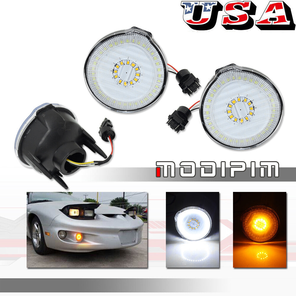 2 Pack DRL Turn Signal LED Light Replacement for Pontiac Firebird 1998-2002 Clear - v