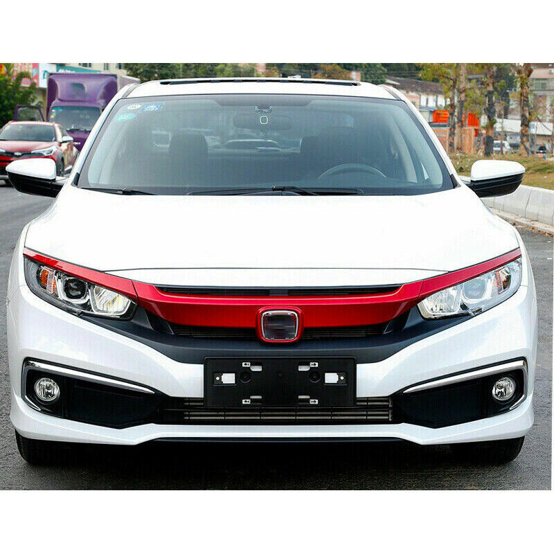 3x for Honda for Civic 2016-21 Red Front Bumper Mesh Grill Grille Molding Cover trim