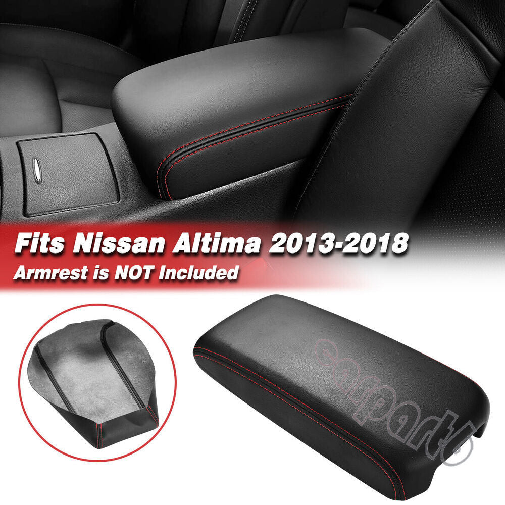 Fit 2009-2014 for Nissan Maxima Center Console Lid Armrest Black Cover Trim Red Line Q
