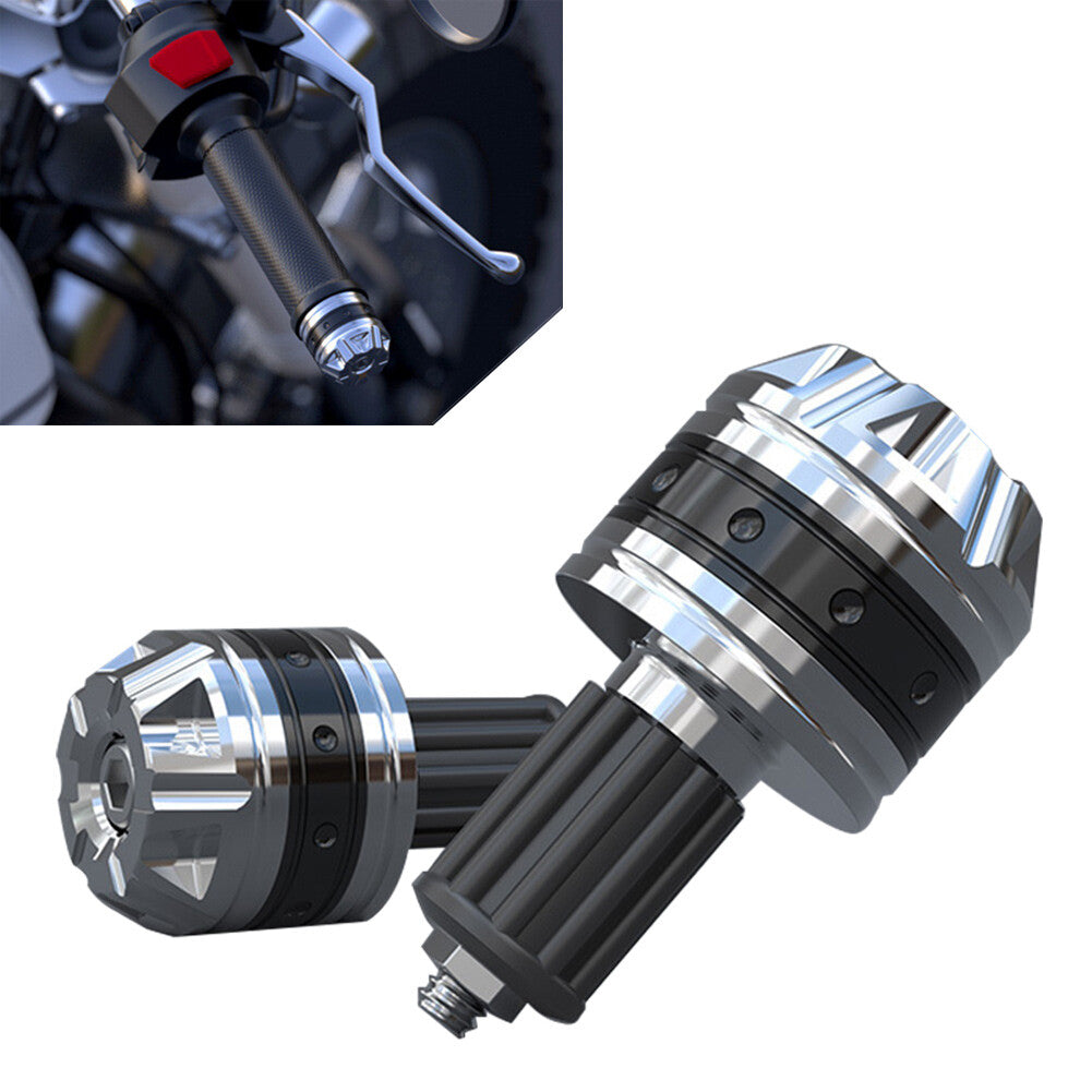 CNC Aluminum Motorcycle Handle Grips End Bar Handlebar Plug Cap Slider Silver Q