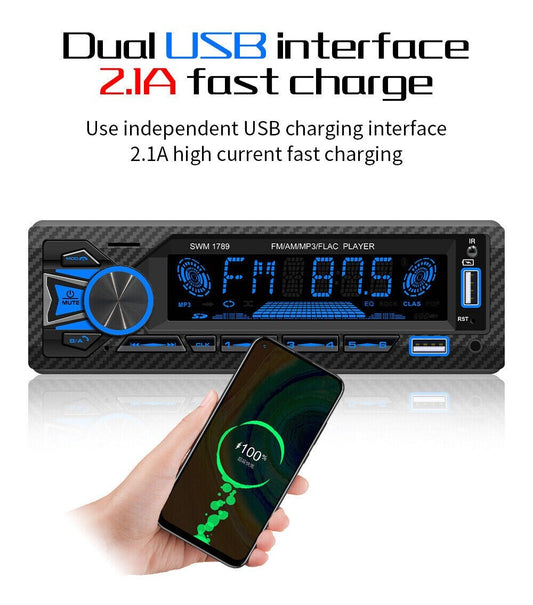Single 1-DIN Car Stereo Bluetooth FM/AM Radio MP3-Player In-Dash Audio Receiver. n