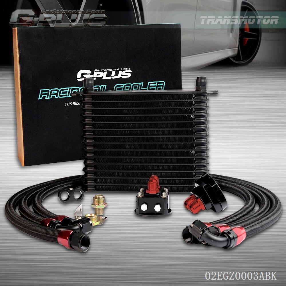 Fits Universal Engine Aluminum AN10 Oil Cooler + Filter Relocation Kit 15 Row - v