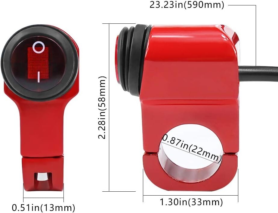 ATV Handlebar light Switch 12V LED On Off Switch,Fits 7/8 (22mm) Handlebars red