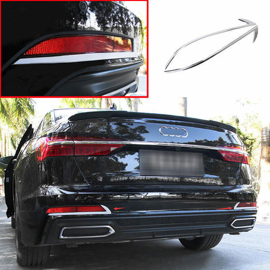 for Audi A6 2019-22 ABS Chrome Rear Bumper Fog Lamp Light Strip Decoration 2PCS