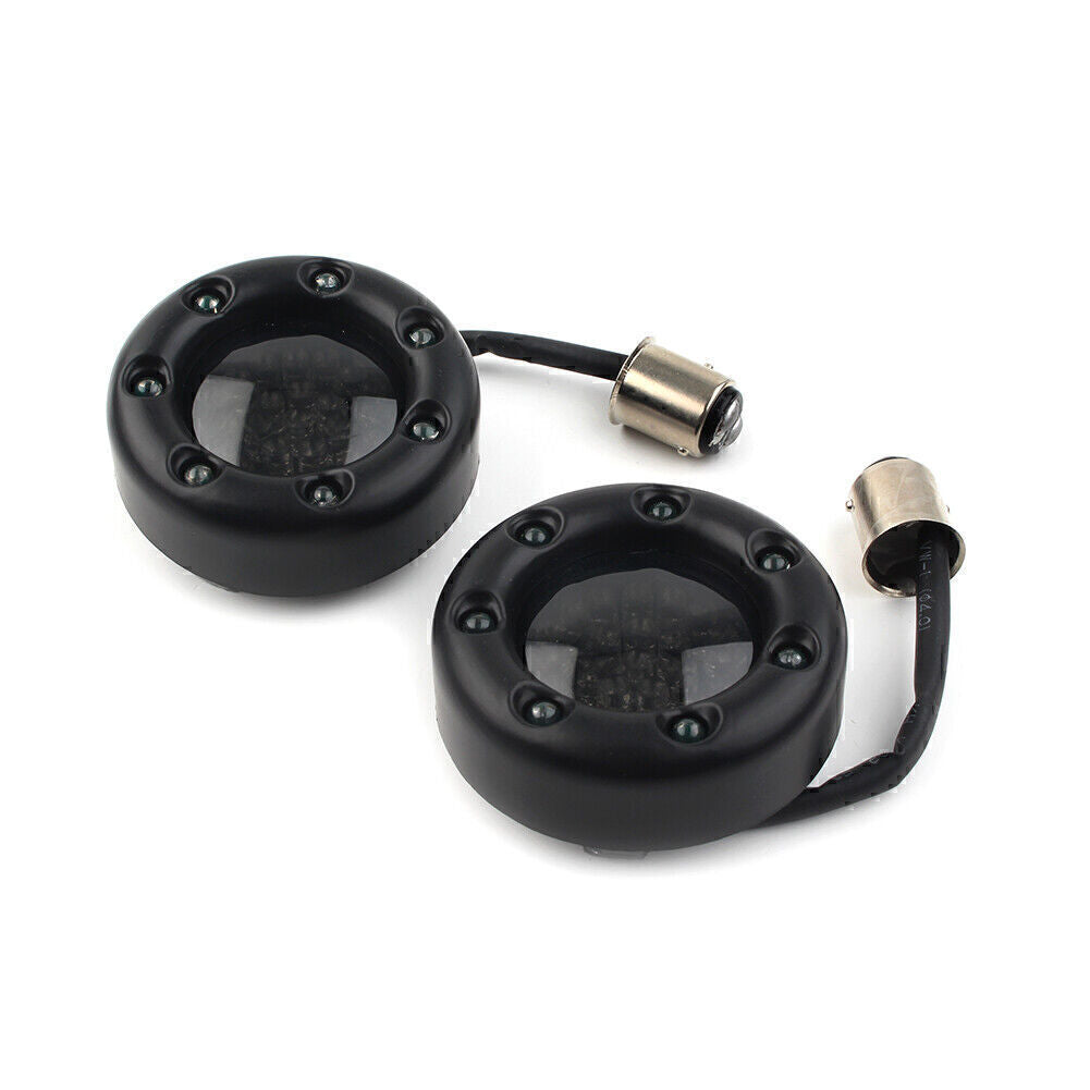 Pair LED Black Fire Ring Turn Signals Lights for Harley Softail Dyna Sportster Q