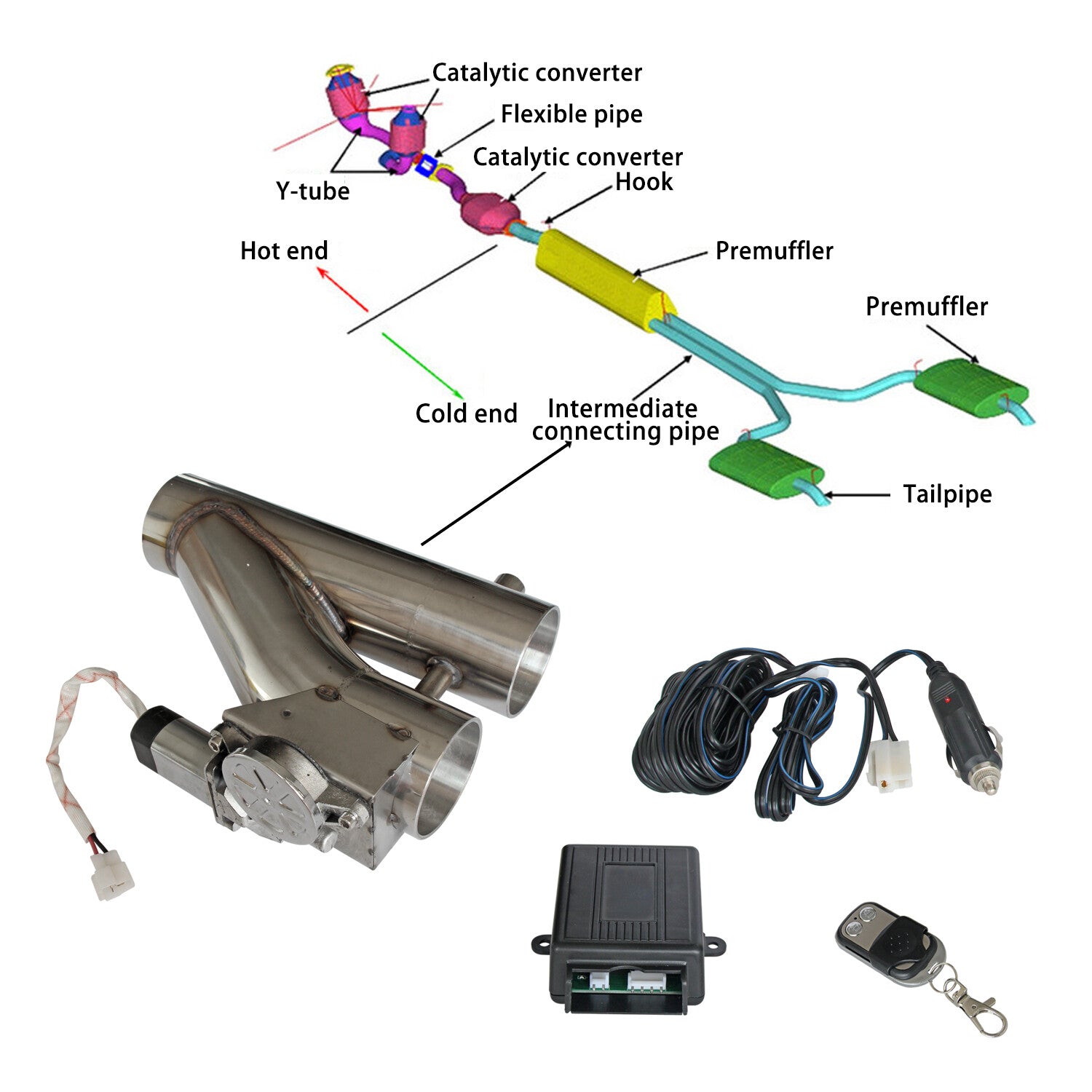 Universal SS 304 3 Electric Exhaust Valve Downpipe Catback Dual-Valve Remote