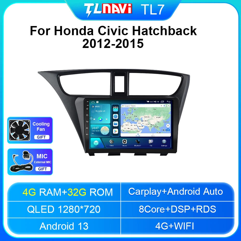 for Honda for Civic Hatchback 2012-2015 Android CarPlay Car Stereo Radio GPS Screen