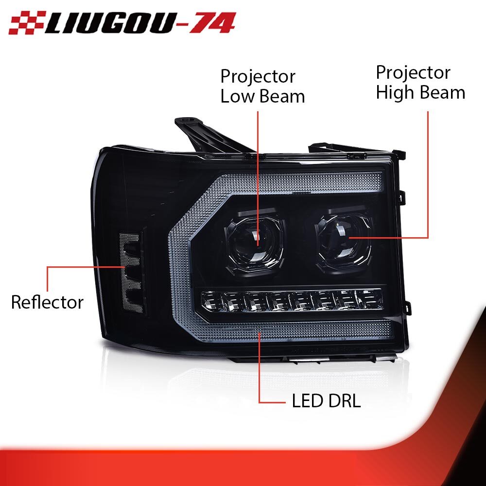 Suitable for 07-13 for GMC for Sierra 1500 2500HD 3500HD LED DRL projector headlamp smoke effect