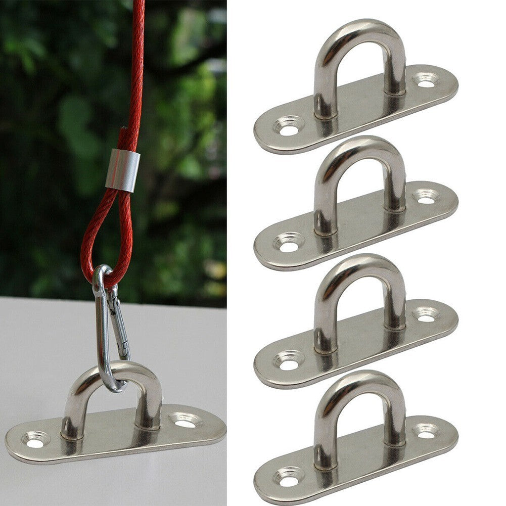 4pcs Stainless Steel Pad Eye Plate Staple Ring Hook Oblong Marine Boat Door 5MM