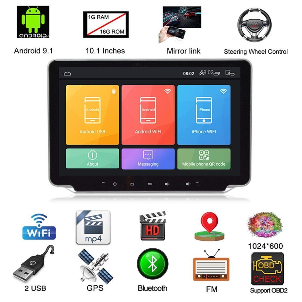 10.1-inch car media player with radio, WiFi, dual 2DIN, GPS, Android 9.1-inch touchscreen, 1+16GB for RAM . n