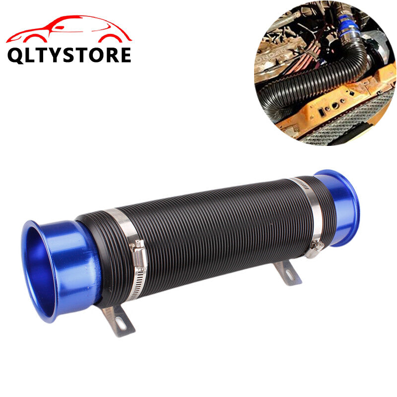 3'' 76mm Flexible Car Cold Air Intake Hose Filter Pipe Telescopic Tube Blue Q