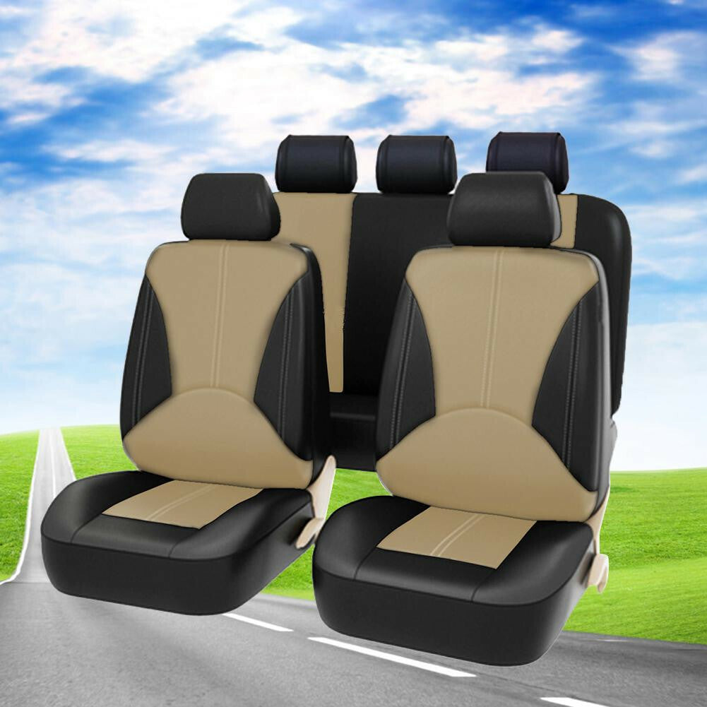 9PCS PU Leather Car for Seat Cover Full Set Front Rear for Seat Cushion Mat Protector