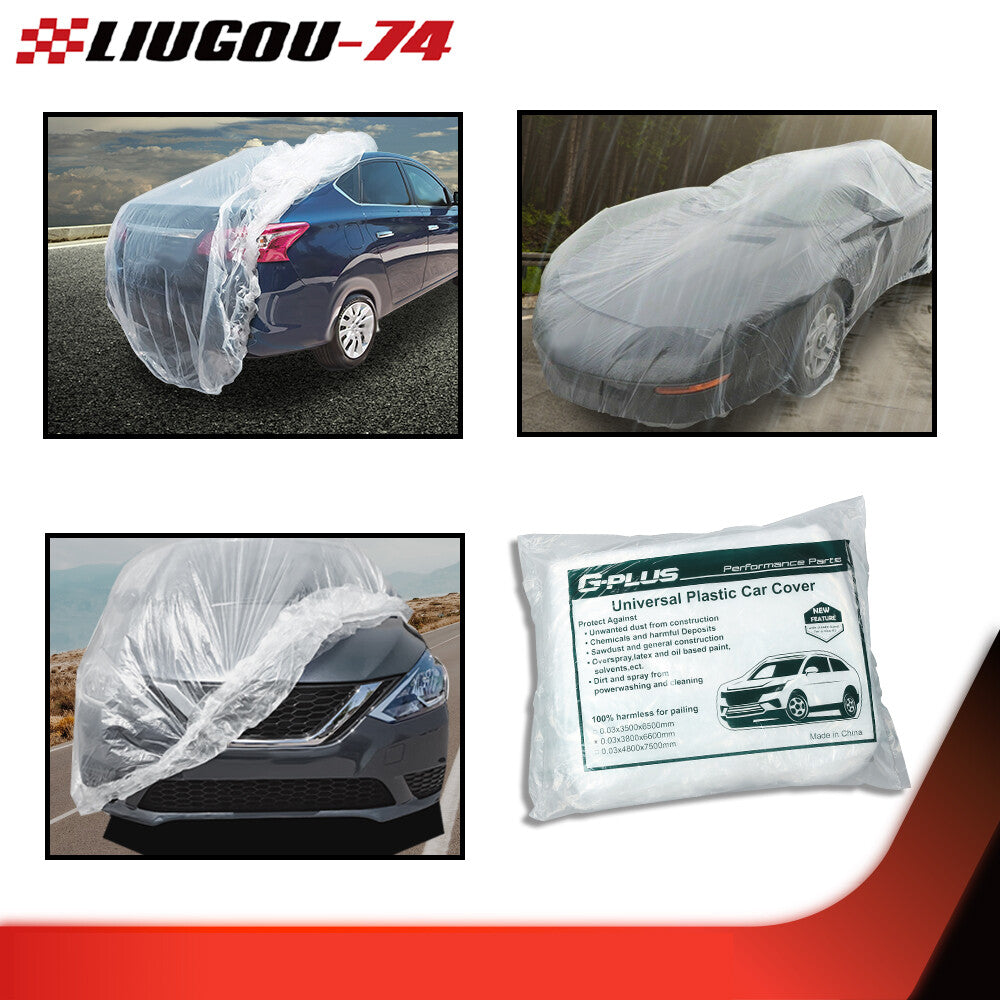 Rain and dust garage transparent plastic disposable car cover, temporary universal, 1 pack Q