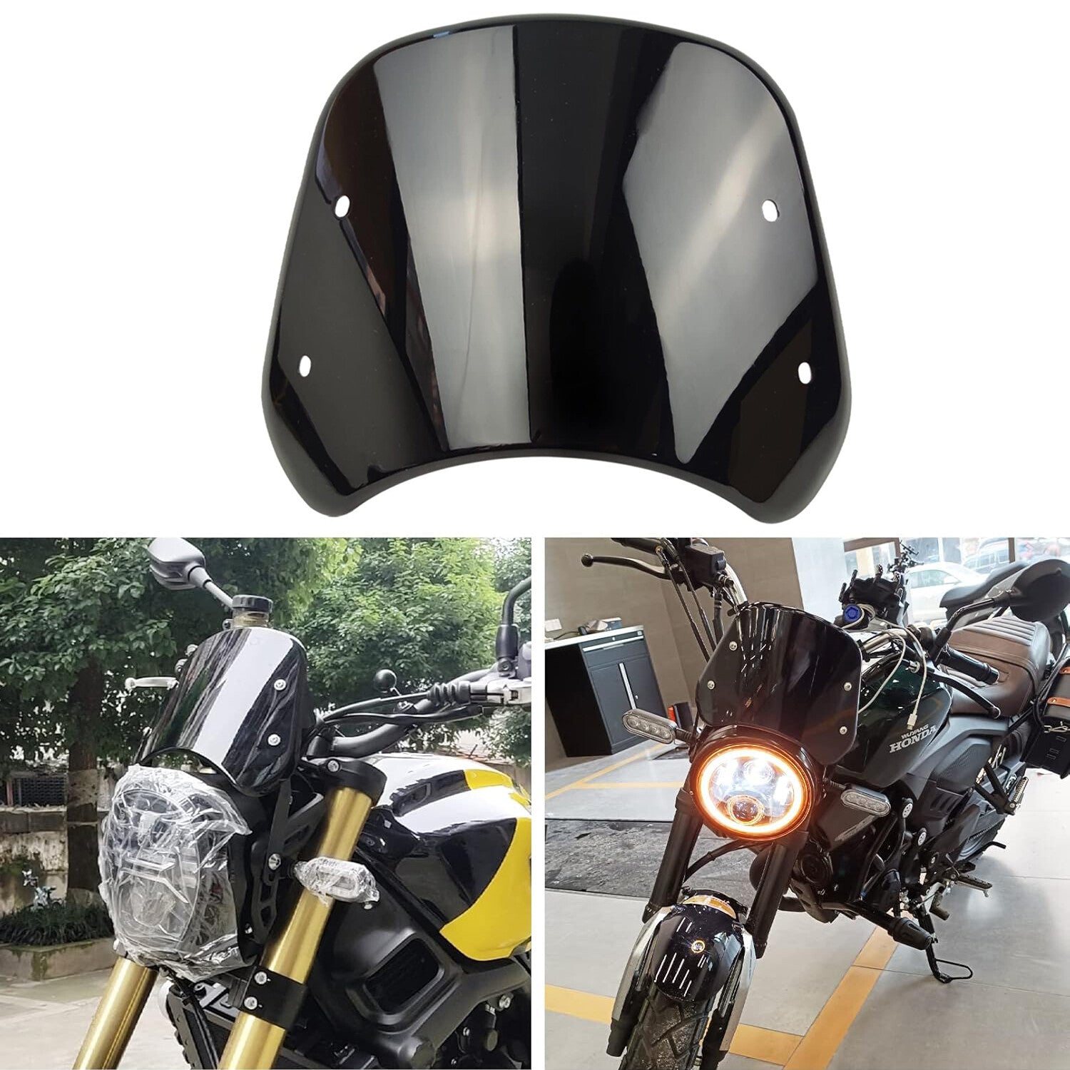 Black for Honda CB 150 550 750 900 with 7-inch round headlight and windshield deflector. n
