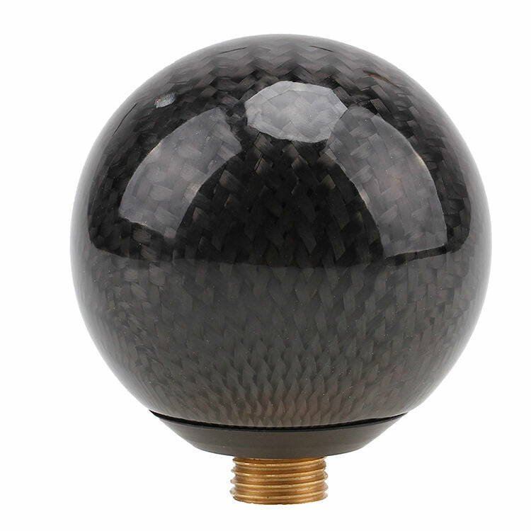 Black Universal Car Gear Shift Knob Shifter Lever Round Ball Shape Carbon Fiber