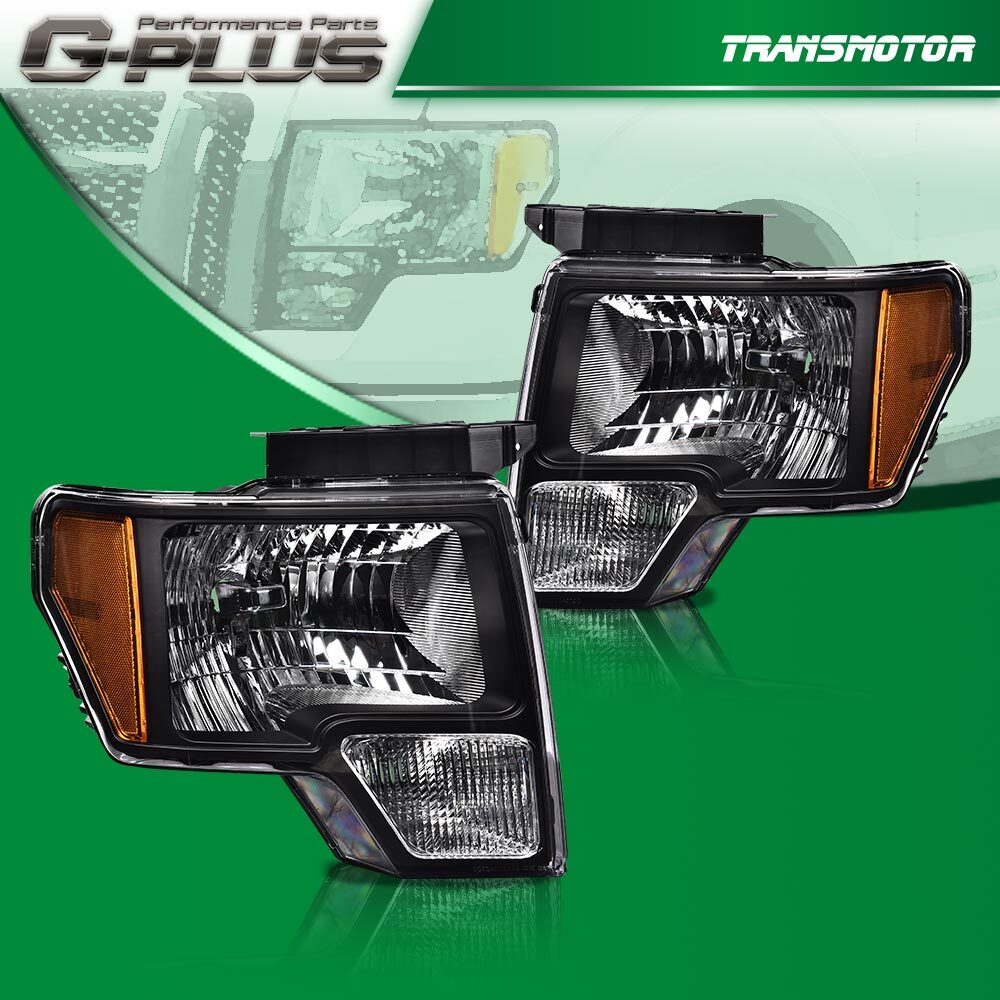 Pair Fits 2009 - 2014 for F150 Black Factory Style Lens Headlights Left + Right - v