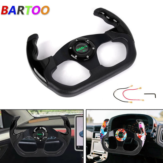13 325mm U-Shape Flat Drift Racing Steering Wheel Horn Button Universal 6 Hole