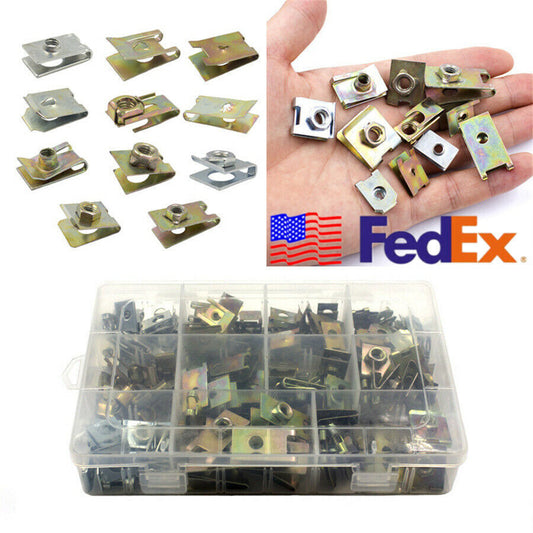 150Pcs Universal Metal U-Type Base Fender Bumper Leaf Board Fastener Clip Gasket Q