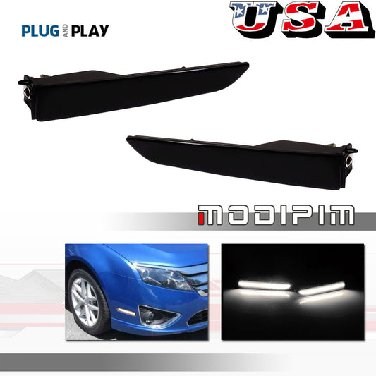 Smoked Front Bumper Side Marker Lights White LED Lights for 10-12 for Fusion- v