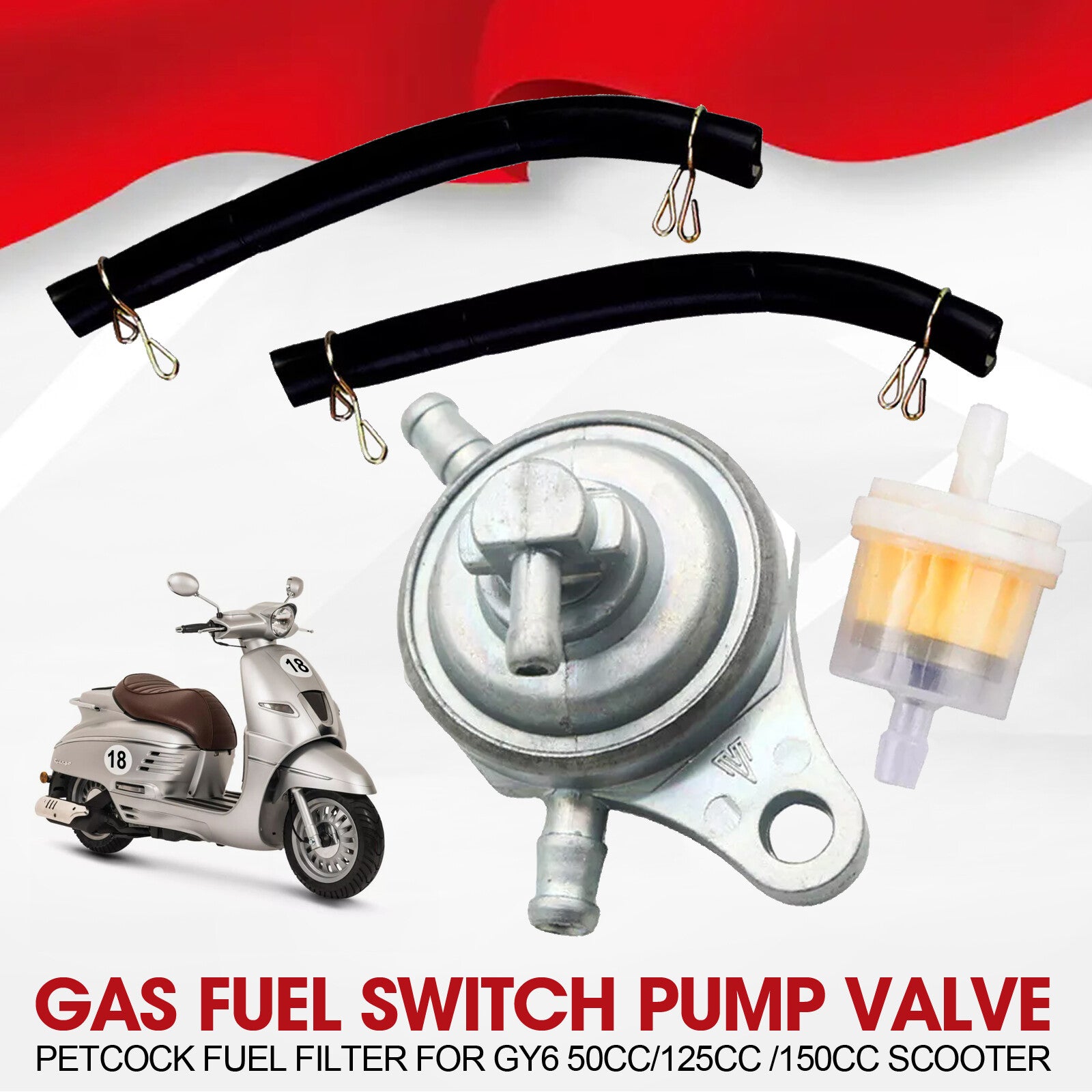 Petcock fuel pump valve vacuum for all-terrain vehicles, scooters, and go-karts (GY6 50 125 150cc). Q