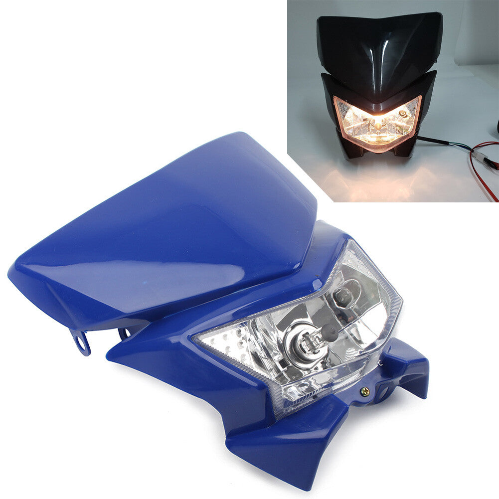 Blue Motorcycle Front Headlight Head Lamp12v 35w Mx Enduro Dirt Trail Bike 250cc