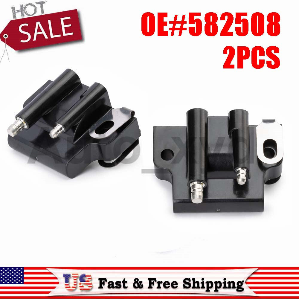 Two ignition coils for Johnson Evinrude 582508 18-5179 183-2508 outboard engines.