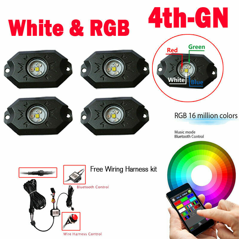 RGBW LED Rock Light 4 pods Kits For Off Road Truck Car ATV SUV Under Wheel 4X4-